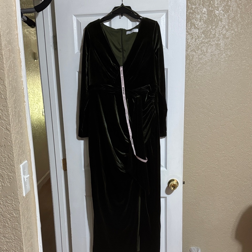 Mac Duggal Black Velvet Wrap Maxi Dress